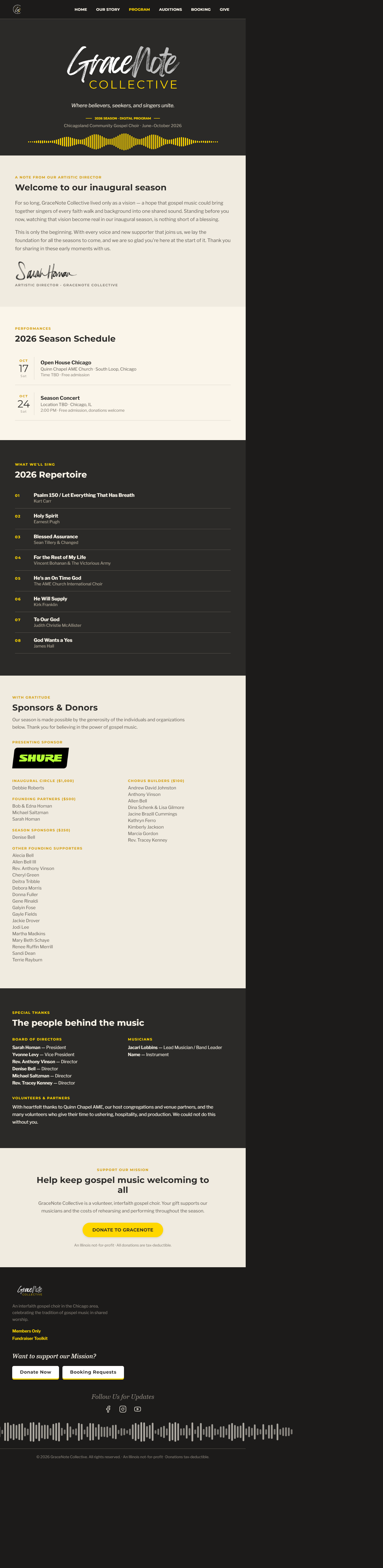 GraceNote Collective 2026 season Program page